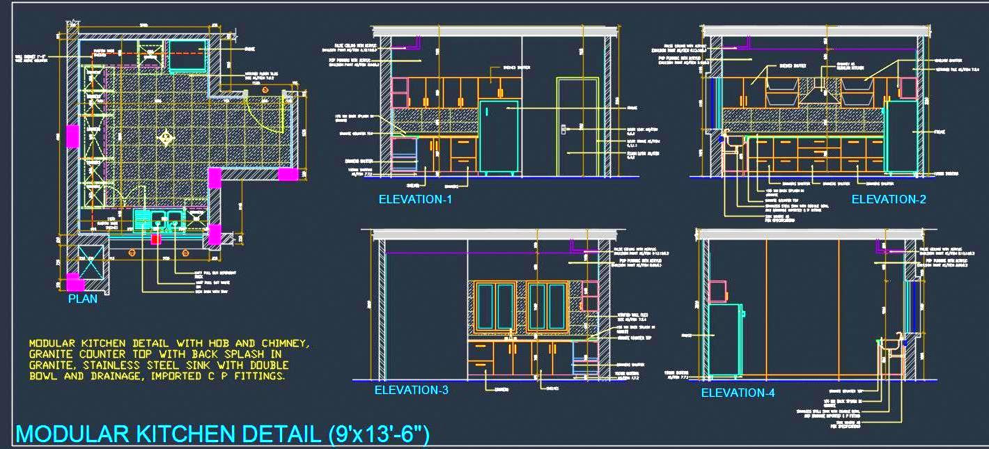 Kitchen Design AutoCAD with All Details & Materials